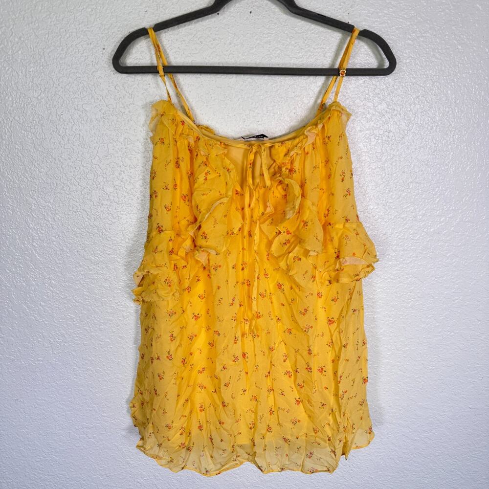 Rumored Top Womens XS Floral Ruffle Cami Blouse Tank Flowy Romantic Chic Dainty